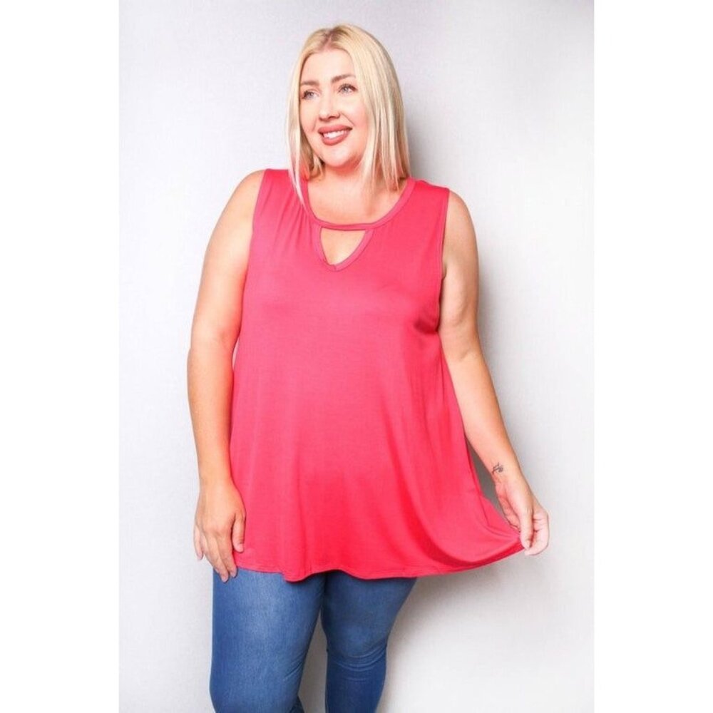 Pink Foot Womens Sleeveless Keyhole Tank Top Fuchsia Plus Size 0XL Lightweight &